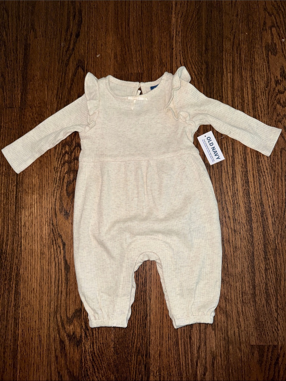 NWT Old Navy Long-Sleeve Ruffle-Trim Ribbed Jumpsuit for Baby 0 - 3 Months